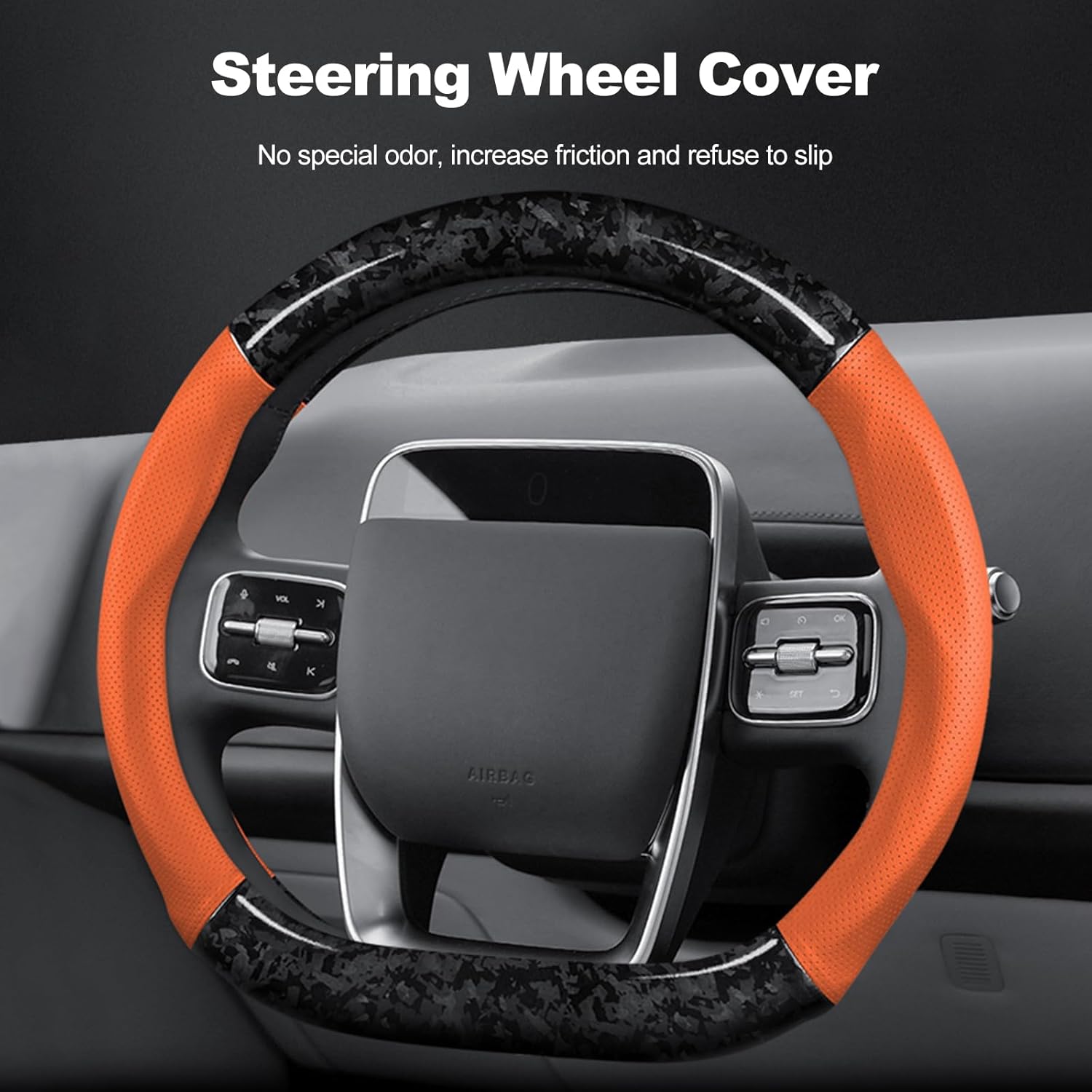 Ergocar Car Steering Wheel Sleeve,D-Type Forging Carbon Fiber and Leather Steering Wheel Sleeve,37-38cm/14.5-15inch,Non-Slip,Soft,Breathable,Modern Sports Style