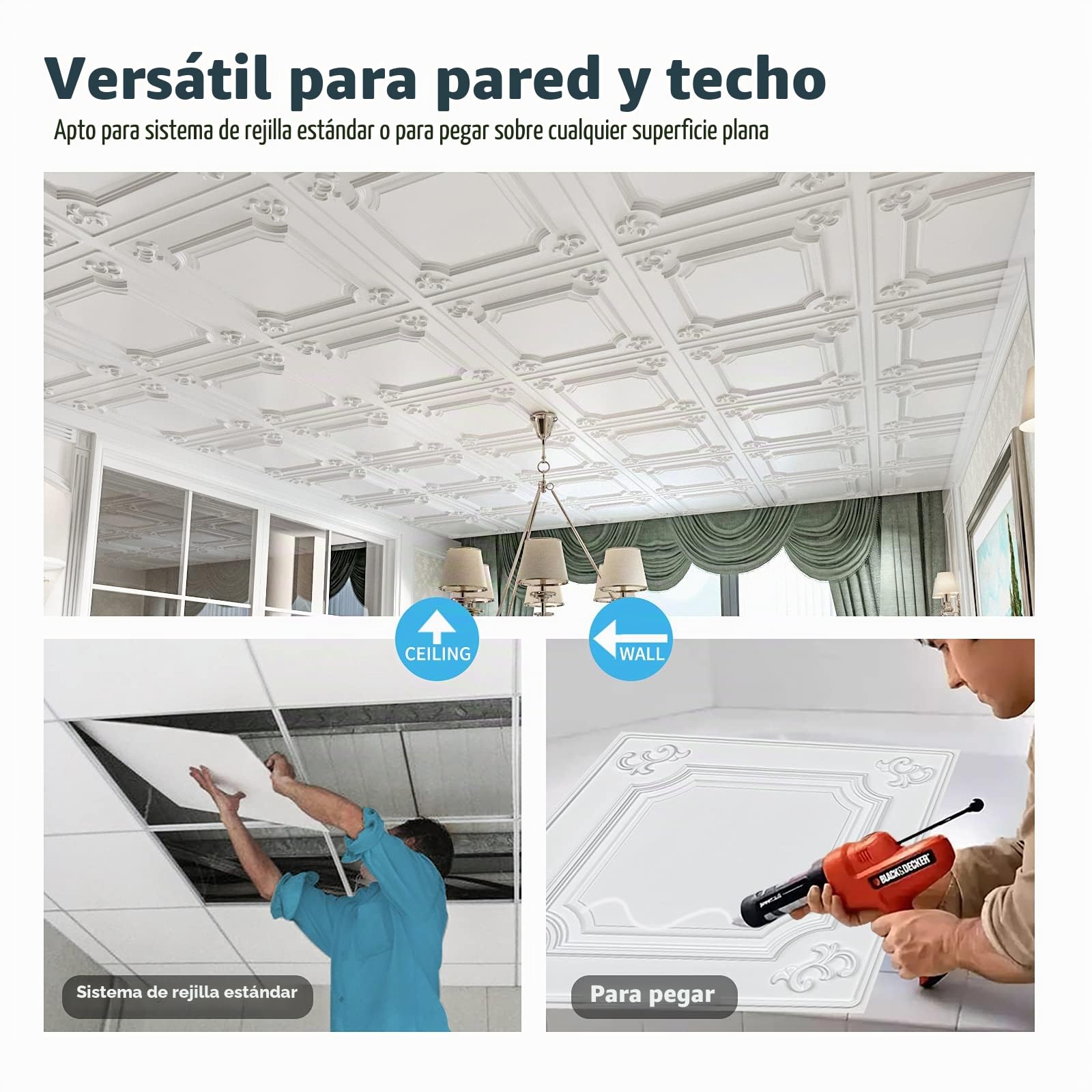 Art3d Paneles PVC para Pared y Techos, 61x61cm Paneles Decorativos 3D de Pared y Techos, Paneles Techo PVC (12 Piezas)
