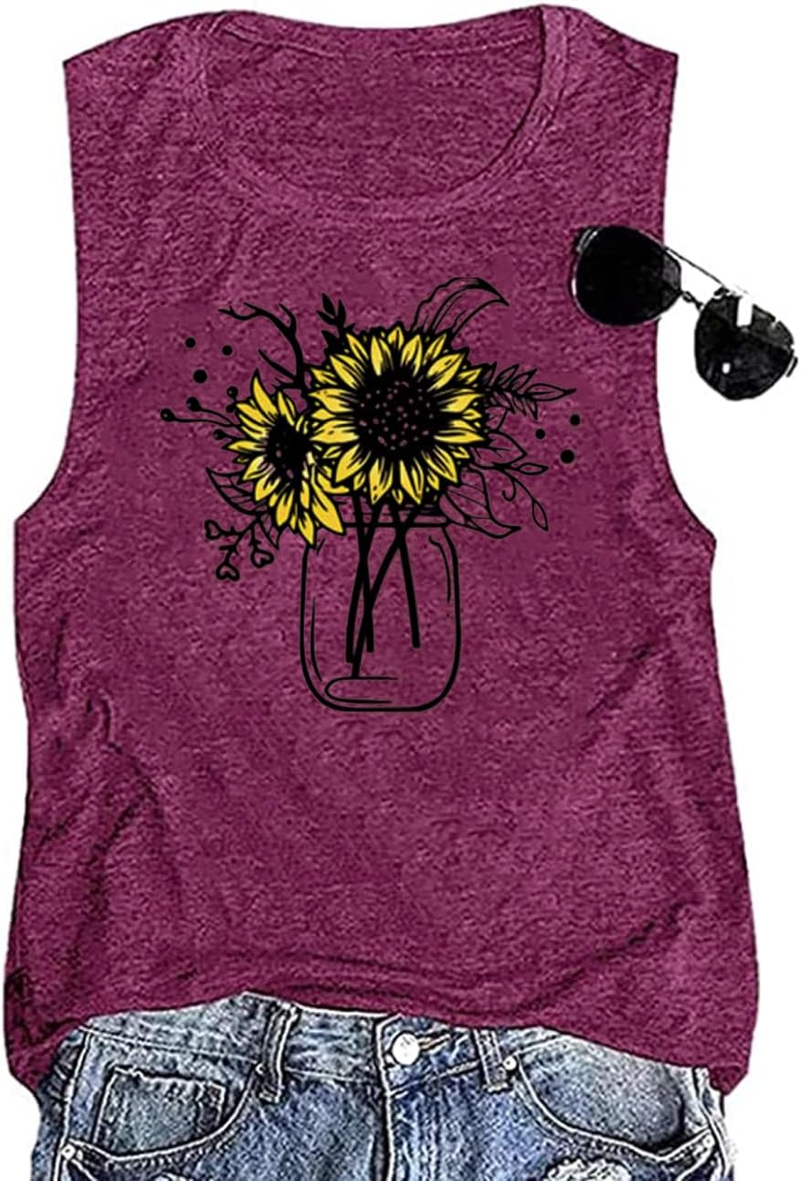 Sunflower Tank Top for Women Sleeveless Summer Tops Cute Flower Graphic Tops