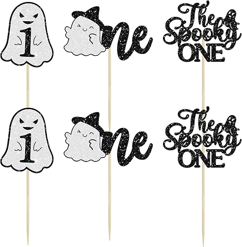 Miniatura 149 de Gyufise 24 piezas de decoración de magdalenas fantasmas – Purpurina blanca espeluznante Halloween Baby Shower Cupcake Picks para decoración