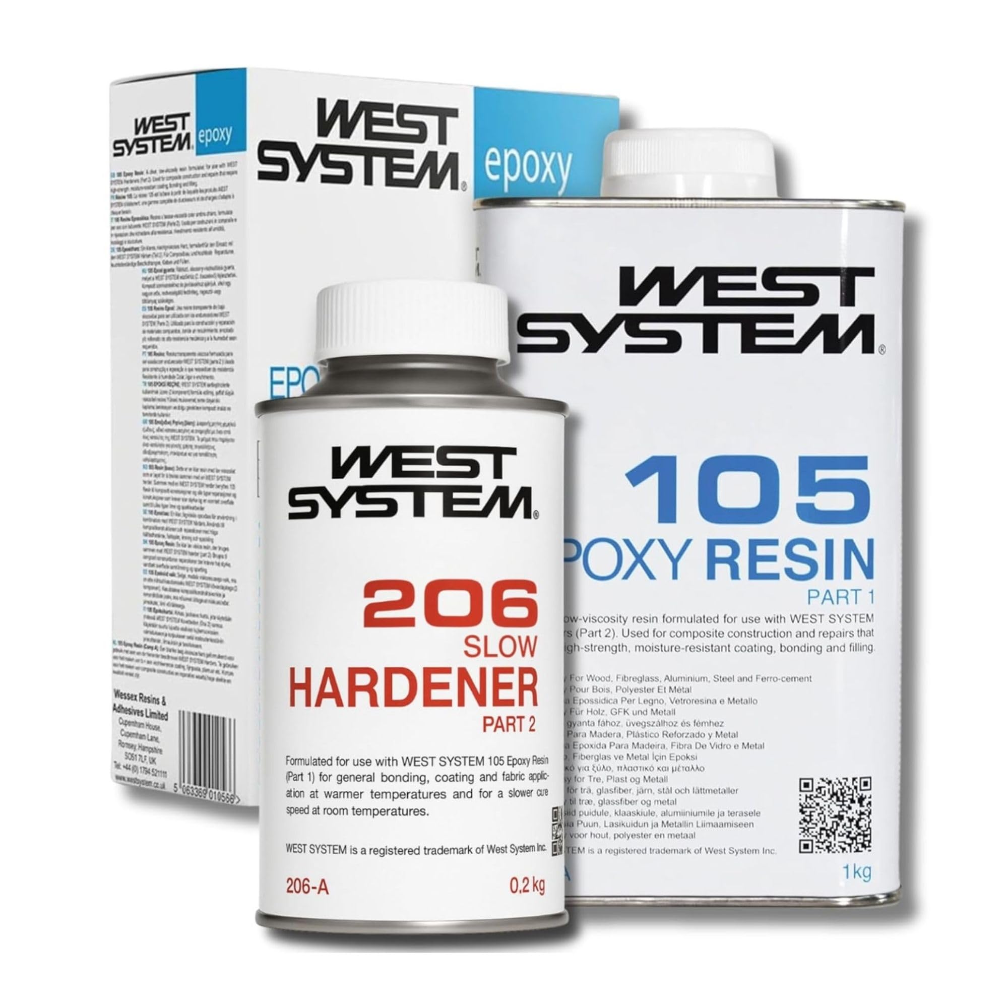 WEST SYSTEM Epoxidharz und Härter 105/206 A Pack Set – Marinequalität 2-Komponenten-Epoxidkleber für Holz, Metall, Fiberglas – Wasserdichter DIY-Klebstoff für Bootsreparatur & Spaltfüllung