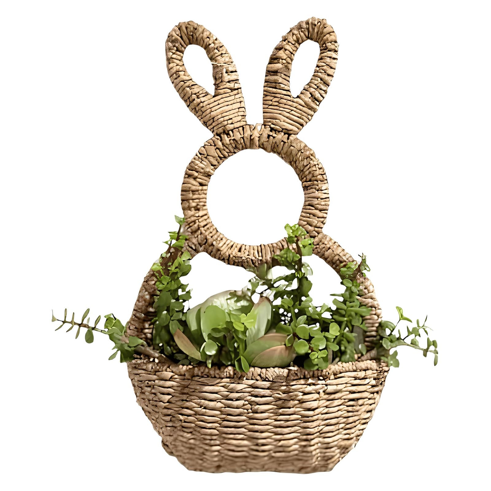 Tsophreniq Wicker Bunnies Easter Basket, Woven Easter Bunnies Basket Hanging Wall Pocket Easters Gift Spring Home Decors Diys Spring Wreath