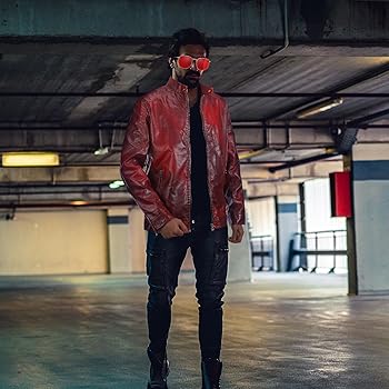Amazon Maiteenly Red Men Leather Jacket Racer Style Casual Leather Jacket with Red Sunglasses Halloween Cosplay Costumes L Clothing Shoes Jewelry