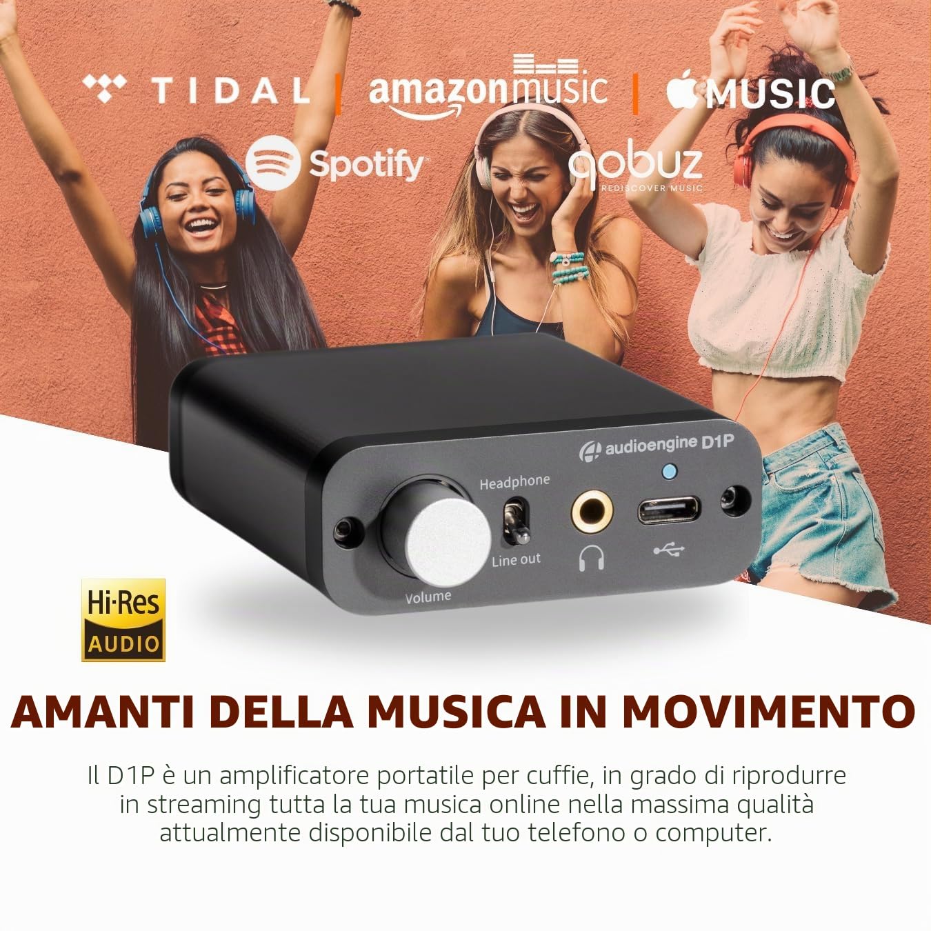 Audioengine D1P Amplificatore per cuffie portatile e DAC a 32 bit | Commutatore audio, per gli amanti del gioco da tavolo e della musica