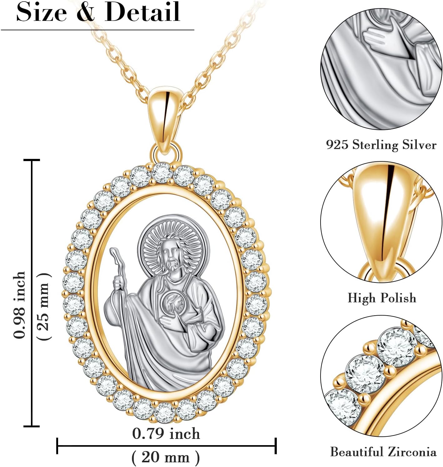 925 Sterling Silver Saint-Jude Necklace, Patron St Medals Amulet Pendant Christian Jewelry for Men Women Religious Protection Gifts - Image 6