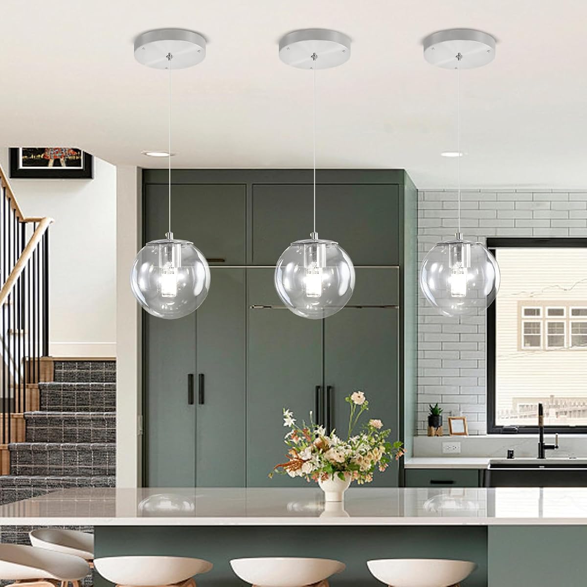 Ykolupty 1 Light Hanging Indoor Kitchen Island Pendant Light Clear Glass