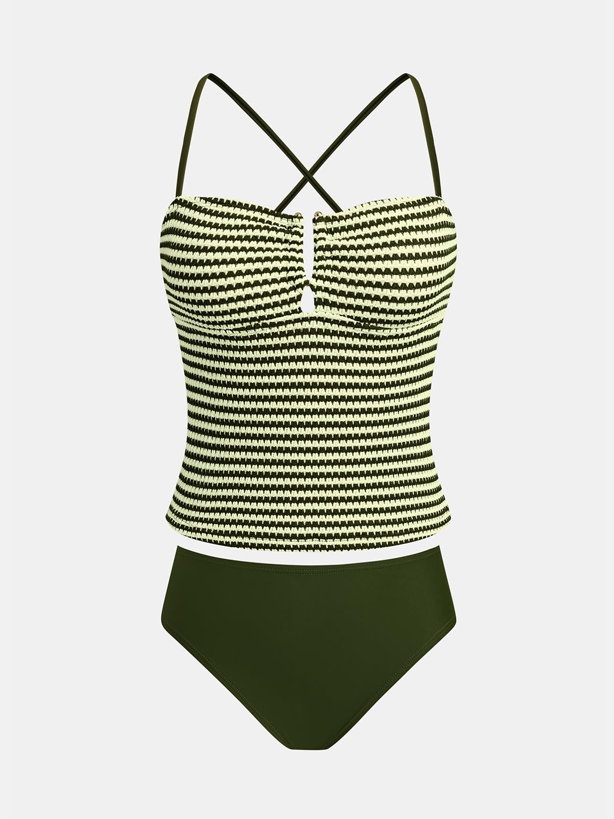 CUPSHE Damen Tankini Set Mittelhoch Geschnitten U Bügel Gekreuzte Rückenpartie Strukturierte Zweiteiliger Badeanzug Swimsuit