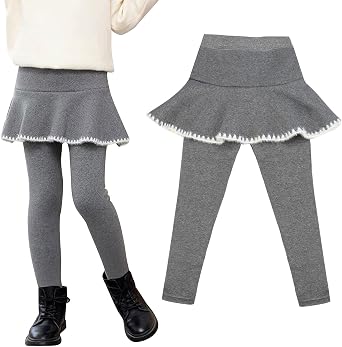 Toddler Girls Fleece Lined Leggings with Skirt Kids Tights Winter Warm Thick Tutu Pants 1-6Years