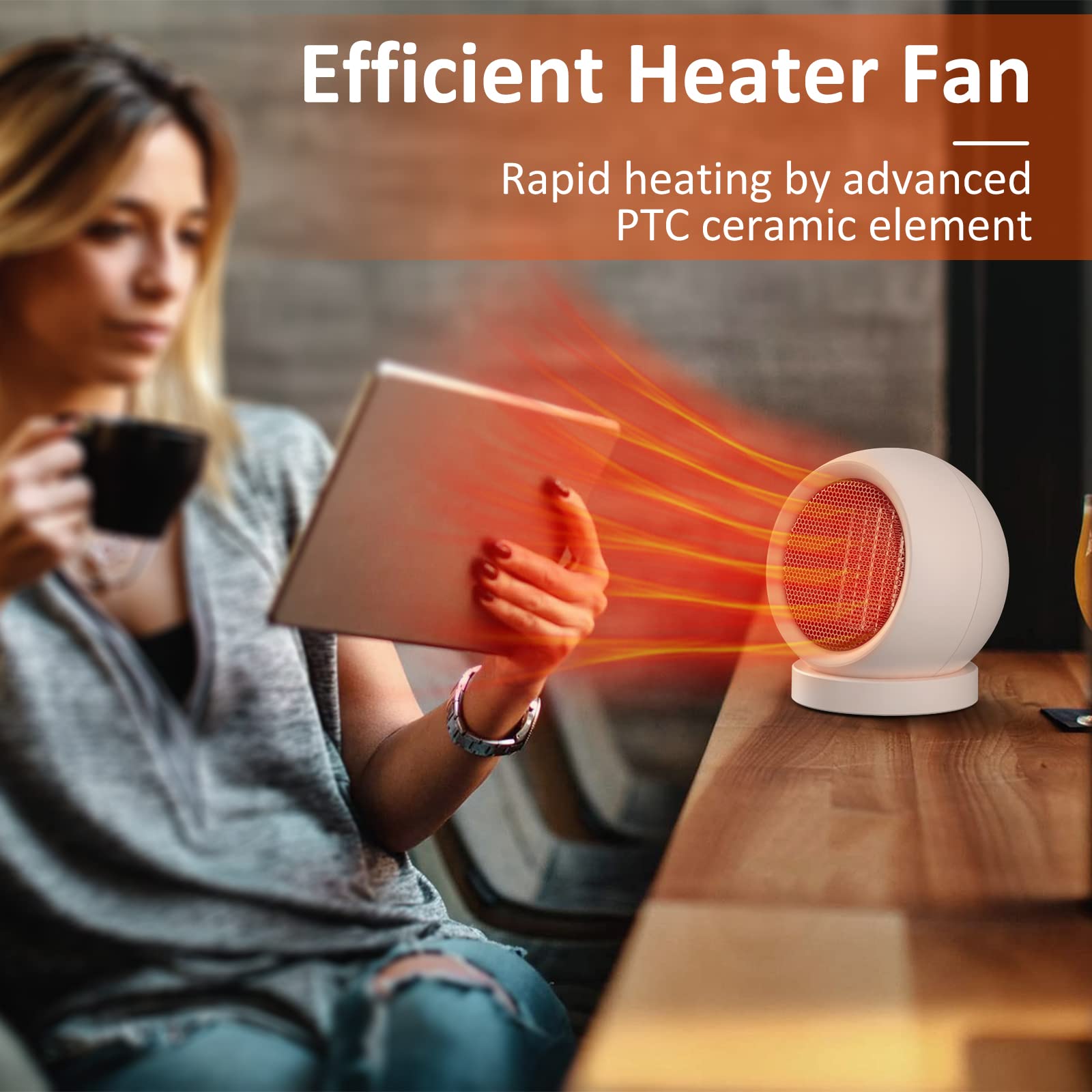 Calentador de espacio eléctrico portátil con termostato, pequeño ventilador calentador eficiente para el hogar, habitación, oficina, escritorio, uso interior (marrón claro)