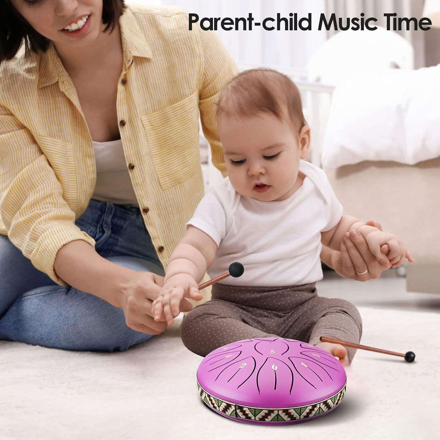 Steel Tongue Drum 6 Pollici 11 Note Tamburo in Acciaio Steel Handpan Drum Strumenti Musicali, Plettri per Dita, Music Book, Carry Bag per Meditazione, Yoga, Tempio (Viola)