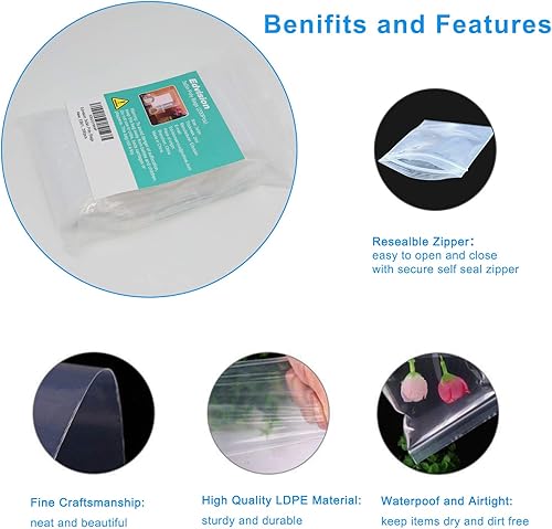 Miniatura 10 de Bolsas de plástico de 2 x 3 pulgadas, 200 bolsas de polietileno transparentes con cierre resellable de 2 mil para suministros de joyería, cuentas,