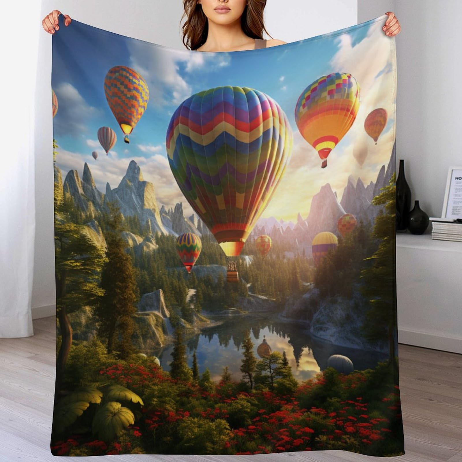 Couverture de luxe à chaud montgolfière en flanelle douce 140x180cm