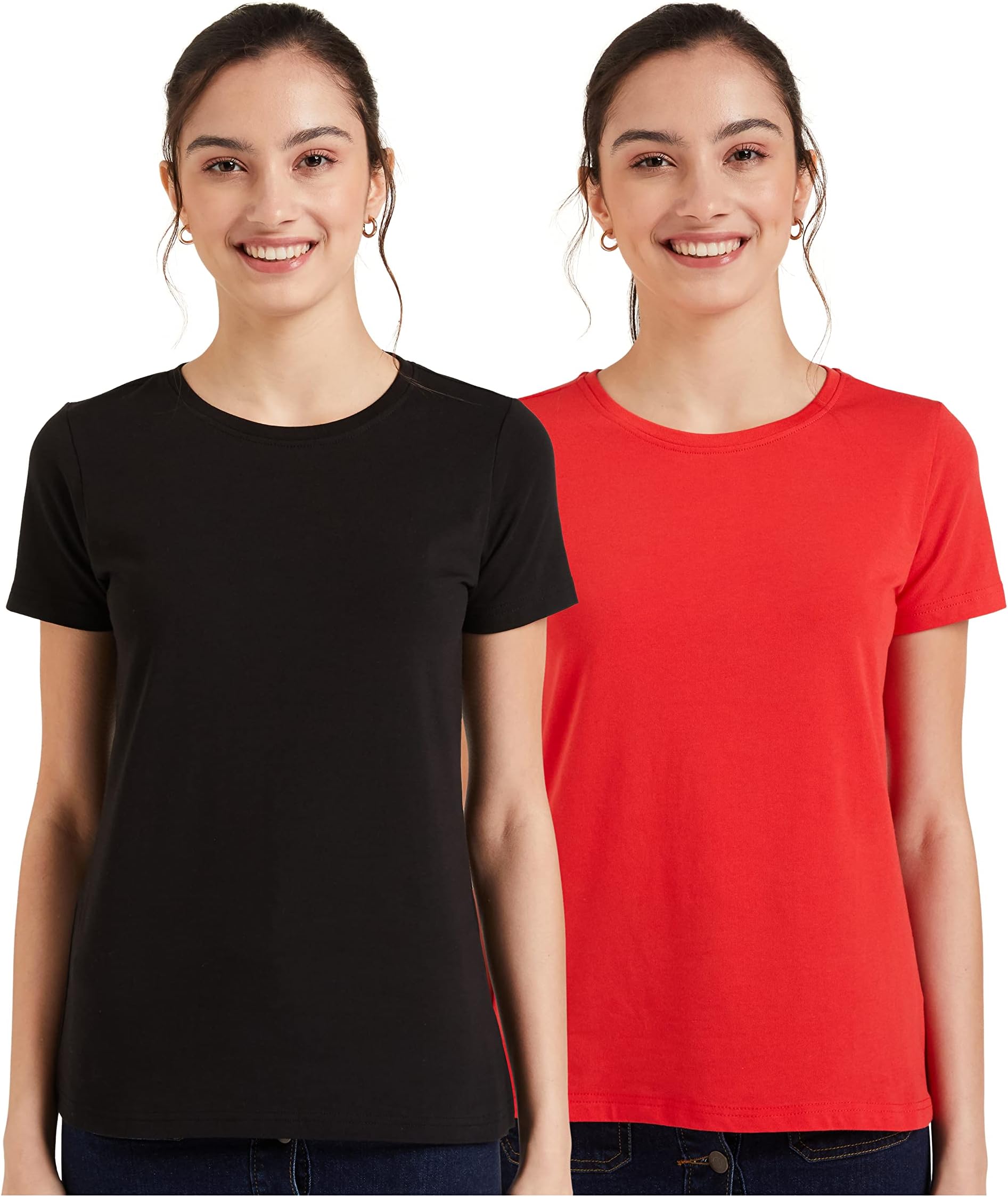 Amazon Brand - Symbol Women's Cotton Stretch Regular Fit Round Neck Half Sleeve T-Shirt (Available in Plus Sizes)