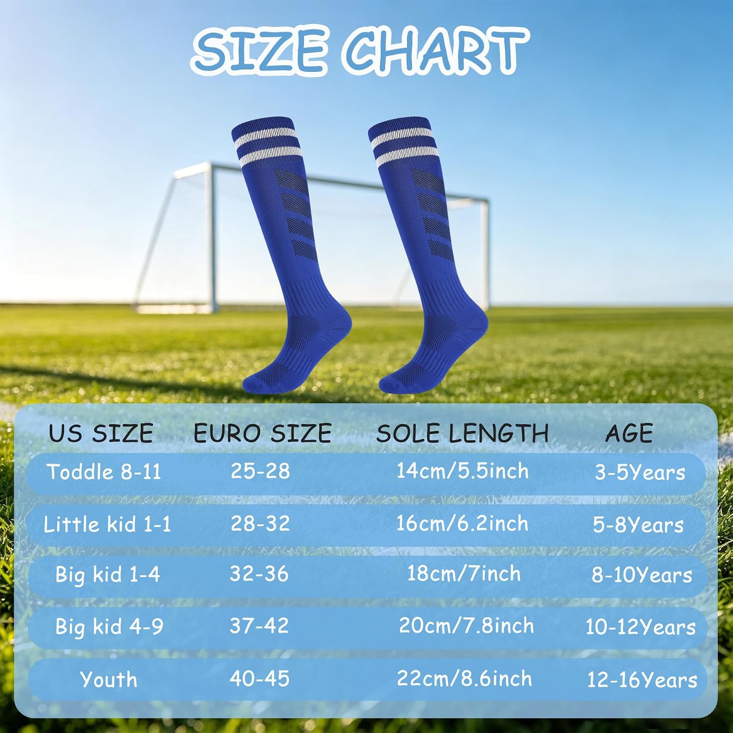 EPEIUS 4 Pairs Cushioned Striped Kids Soccer Socks Knee High Baseball Football Uniform Tournament Boys Girls Youth 3-15Y
