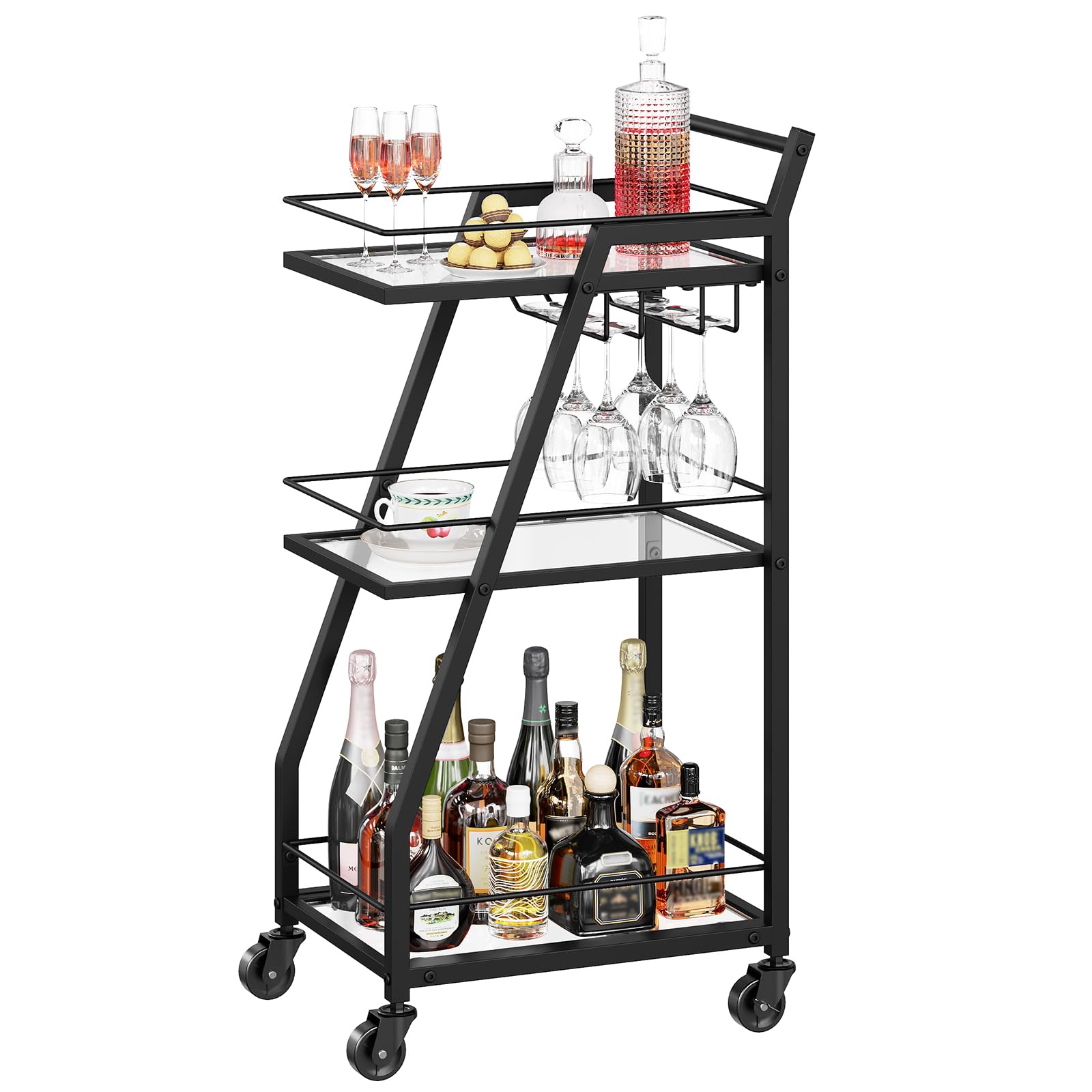 YATINEY Carrito de bar BC03BK organiza tus botellas sin ocupar espacio en la cocina