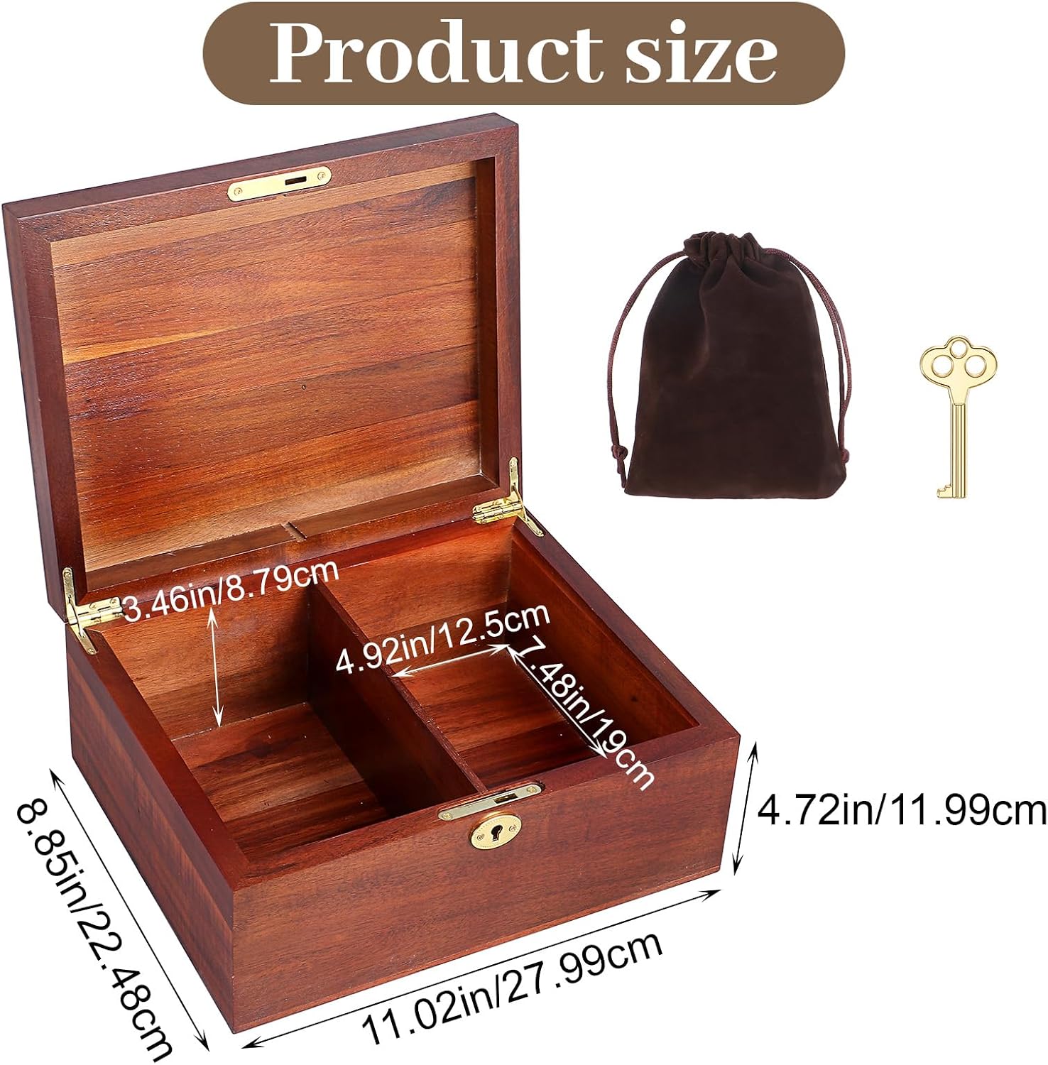 Large Wooden Storage Box with Hinged Lid and Locking Key image 2