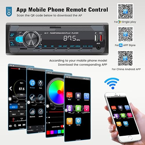 Miniatura 6 de SIXWIN Estéreo de coche de un solo DIN con Bluetooth 5.0, manos libres, control de voz, radio FM para coche, reproductor MP3, puerto AUX, USB,
