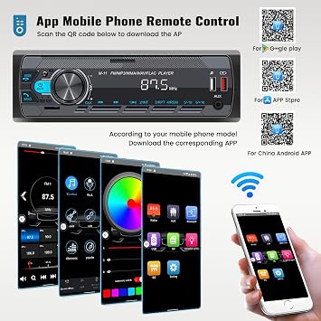 Car Stereo Bluetooth Single Din Car Stereo with Voice Assistant/Bluetooth 5.0 /MP3 Media Player with FM/7 Color Light/Car MP3 Player USB AUX Port/Audio Recording/Remote Control/USB Fast Charging