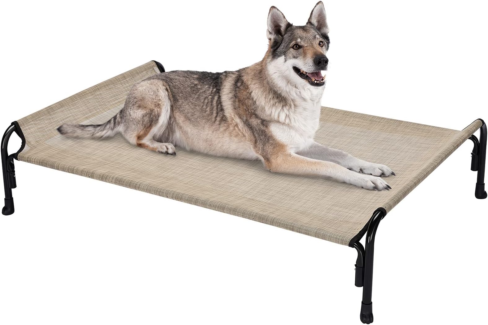 Veehoo Cooling Elevated Dog Bed, Outdoor Raised Dog Cots Bed for Large Dogs, Chew Proof Standing Pet Bed with Washable Breathable Mesh, No-Slip Feet for Indoor Outdoor, Large, Beige Coffee