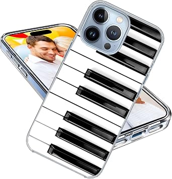 for iPhone 15 Pro Case for Girl Women Men,Shockproof Thin Slim Soft TPU Clear Protective Phone Case Cover for iPhone 15 Pro 6.1,Music Lover Fan Musical Instrument Black White Piano Key