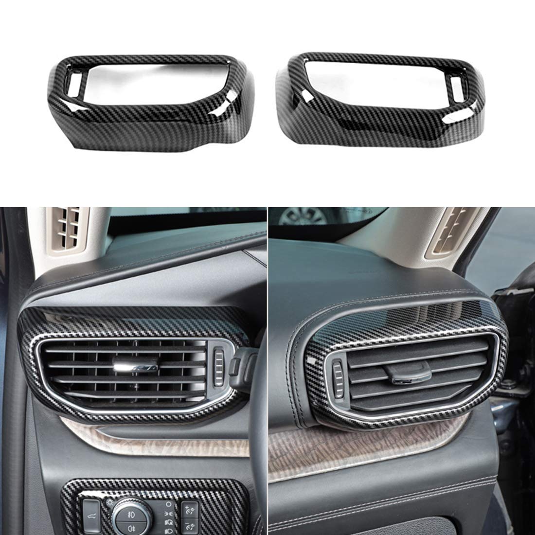 RUIHE 2pc Carbon Fiber Color Air Conditioning Dashboard Vent Cover Trim Fit for Ford Explorer 2020 2021 2022 2023