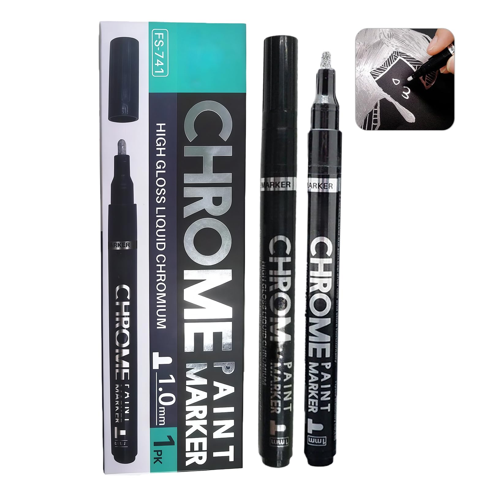 Yolkify Chrome Paint for Metal, Silver Marker Pen, 1.0mm Touch Up Markers Mirror Effect, Permanent Liquid Chorme Pen for Christmas Resin Crafts, Coloring, Stroke, Model Metal Glass Plastic Painting