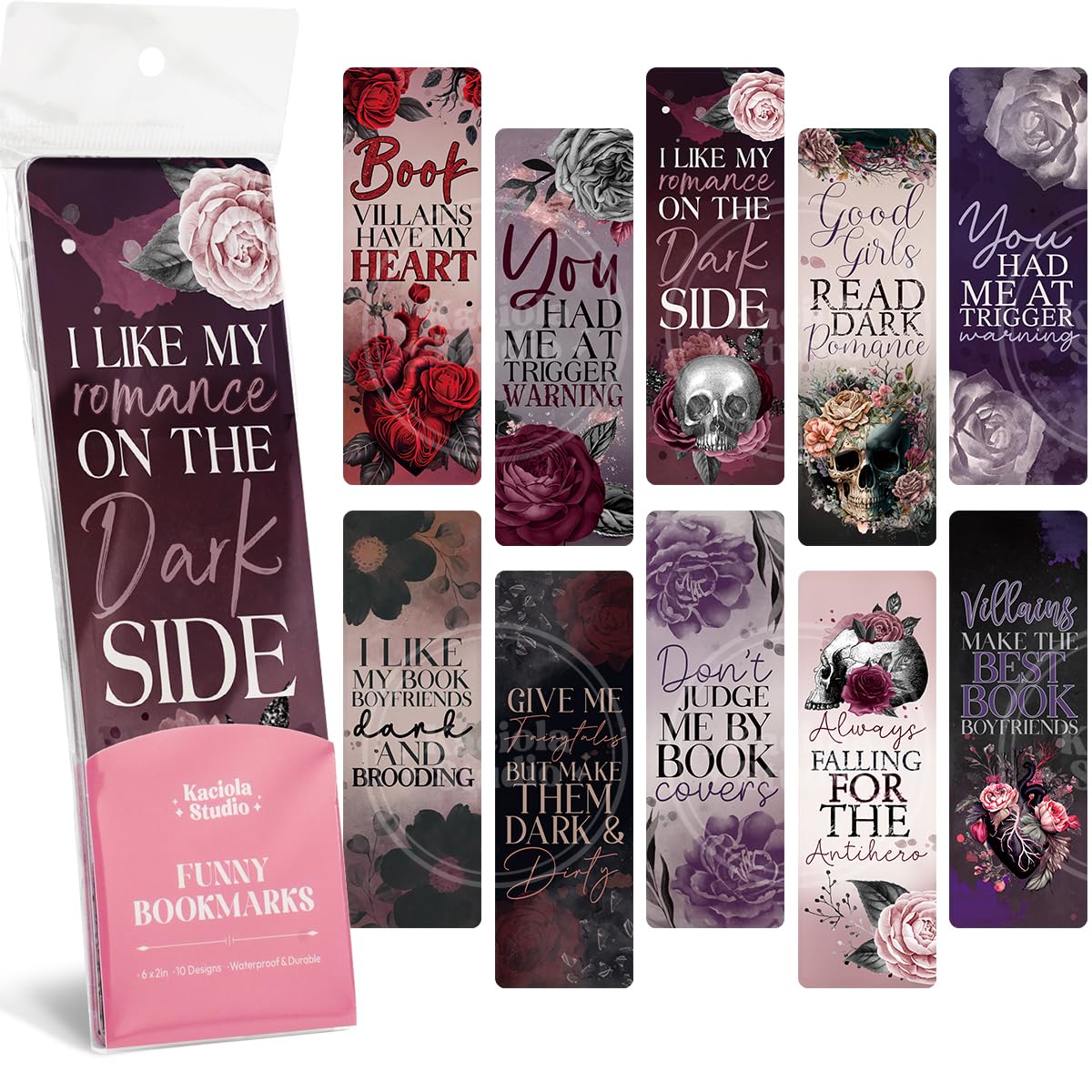 Kaciola Studio 10 PCS Dark Romance Bookmarks,Funny Bookmarks for Women,Double Sided Romance Book Lover Gifts,Skeleton Book Marker Gifts for Women Men