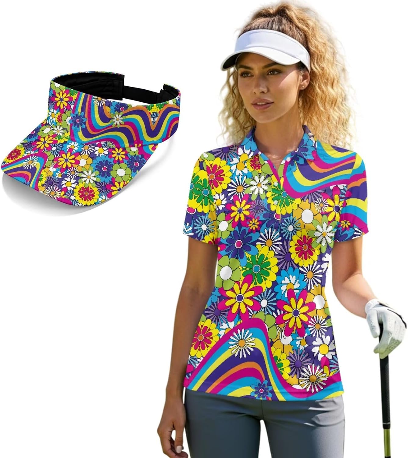 POLERO Womens Golf Shirts and Sun Visor Short Sleeve Golf Tops for Women Collared Tennis Shirt