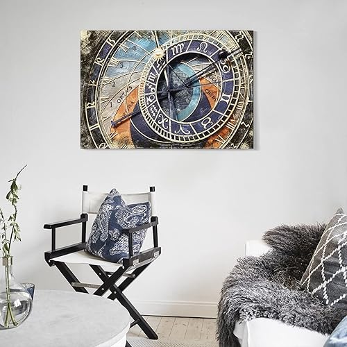 Miniatura 5 de Decoración de la habitación, reloj astronómico de Praga con campanilla, reloj impreso, decoración de pared, arte abstracto para pared, lienzo para