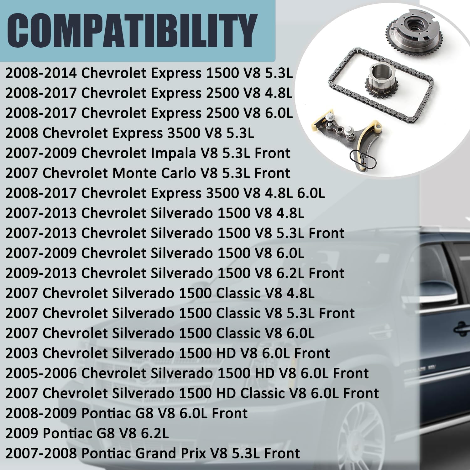 AUCERAMIC TK3216VVT 3SRH60 Timing Chain Kit Fit for Chevrolet Avalanche Camaro Colorado Express Silverado Suburban Tahoe Cadillac Escalade GMC Canyon Savana Sierra Yukon Hummer 4.8L 5.3L 6.0L 6.2L