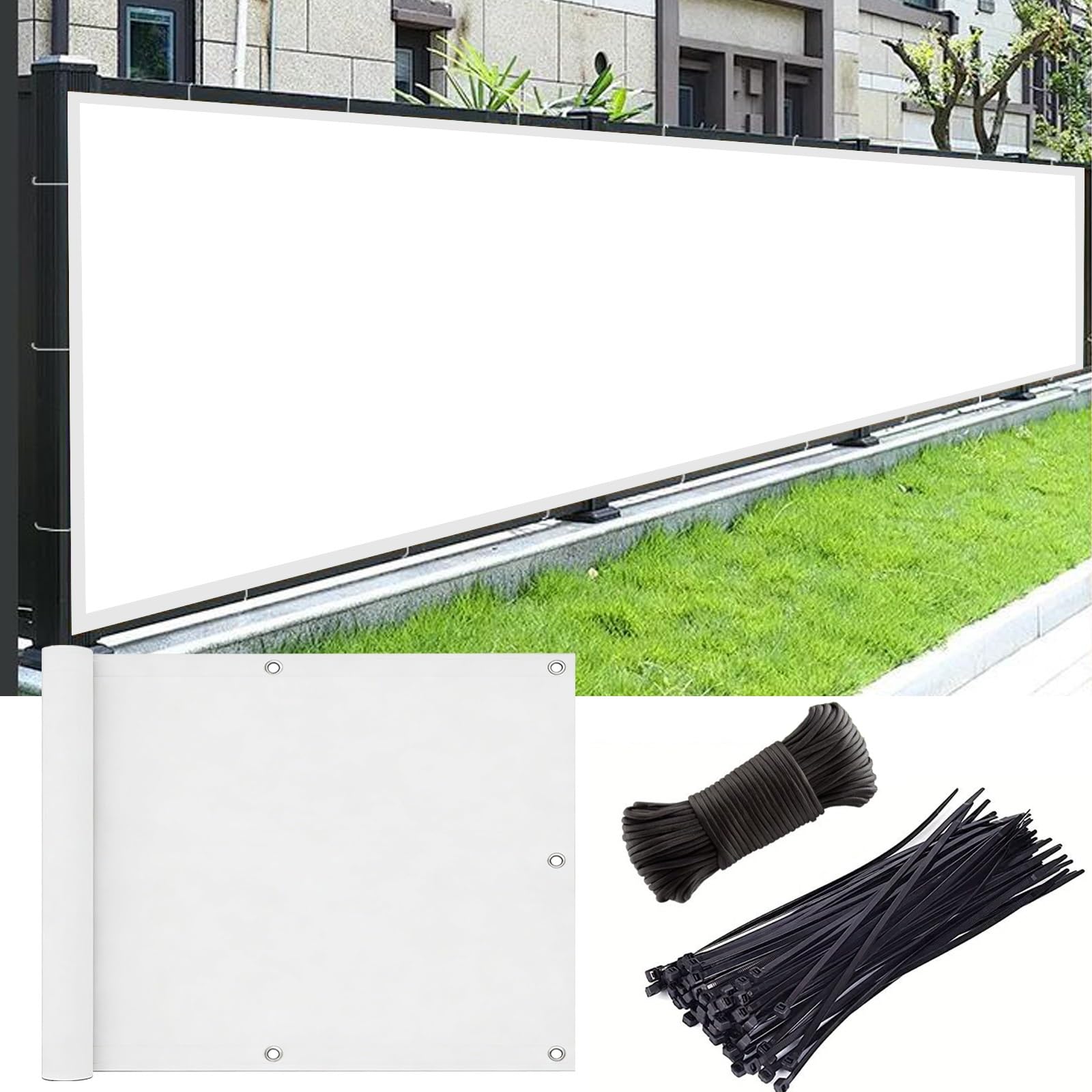 Balcony Privacy Screen 0.7 x 4 m PVC Outdoor Shading Net, Tear-Resistant Windbreak Fencing with Holes and Cable Ties Garden Privacy Fence for Outdoor, Garden, Backyard, White