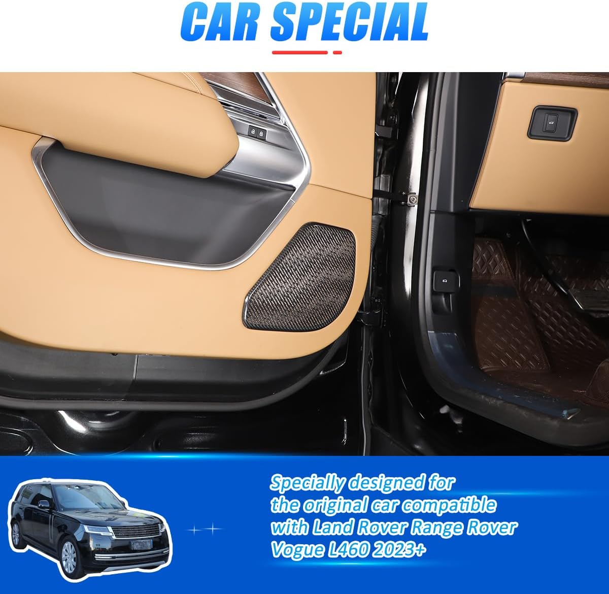 100% Real Carbon Fiber Car Audio Sound Speaker Cover Compatible with Land Rover Range Rover Vogue L460 2023-2024 Car Interior Door Stereo Speaker Cover Trim,Door Loudspeaker Covers Protector