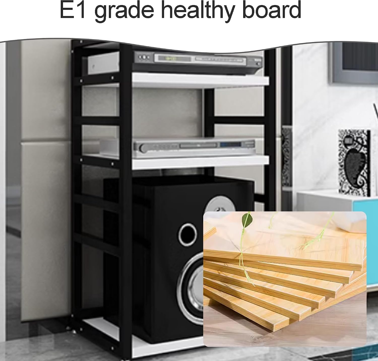 5 Tier AV Media stereo stand Audio-video shelving Audio Rack Media Open Storage Shelves Component Cabinet for Living Room, Gaming, Recording Room(Pomelo Wood,21.7x15.7x37.8in)