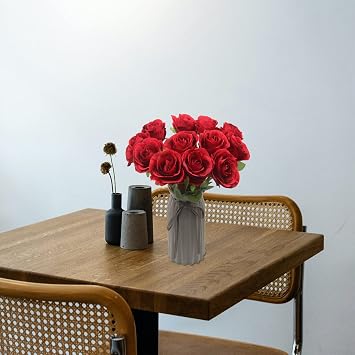Hananona Artificial Roses Flowers for Flower Arrangement, 12 Pcs Silk Red Rose Bouquet for Home Decoration, Faux Roses for Parties and Wedding Decoration (Red, 12)