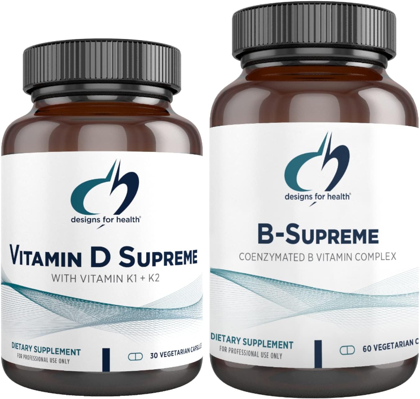 Designs for Health Vitamin D Supreme + B-Supreme Essentials Duo - 5000 IU Vitamin D3 + Vitamin K, Active B Complex (2 Product Set)
