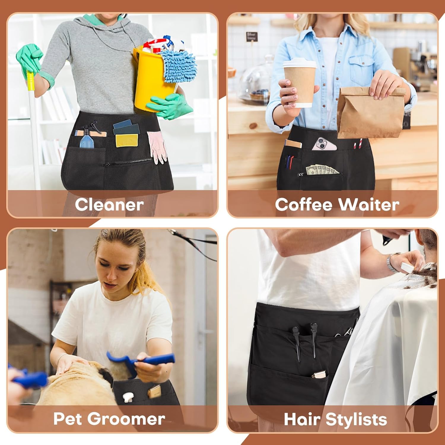 Noverlife 6 Pockets Server Apron with Buckle, Waterproof Waiter Half Apron Unisex 30-50in Belt Serving Aprons for Waiter - Image 7