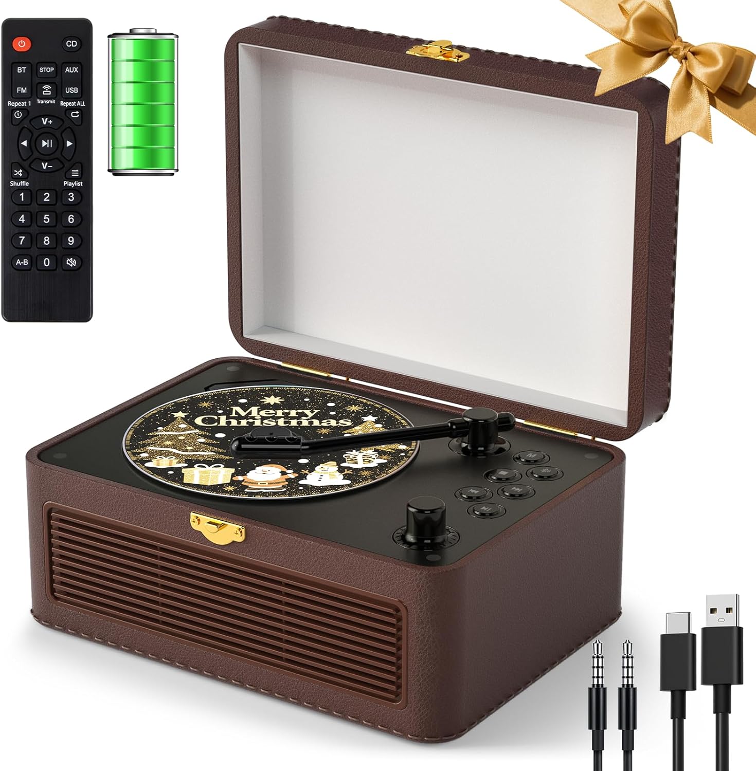 Gueray CD Player Portable Bluetooth: Retro CD Players with Speakers Vintage CD-Player 3600mAh Rechargeable & Radio & Remote Control Support USB/AUX Playback Headphone Jack