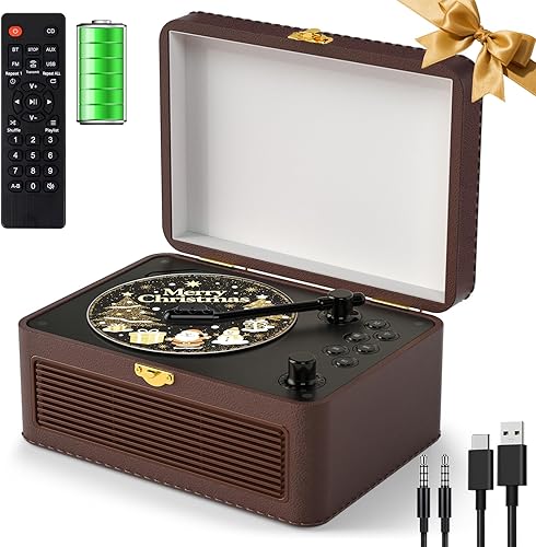 Gueray Reproductor de CD portátil Bluetooth reproductores de CD retro con altavoces Vintage CD-Player 3600mAh recargable y radio y control remoto