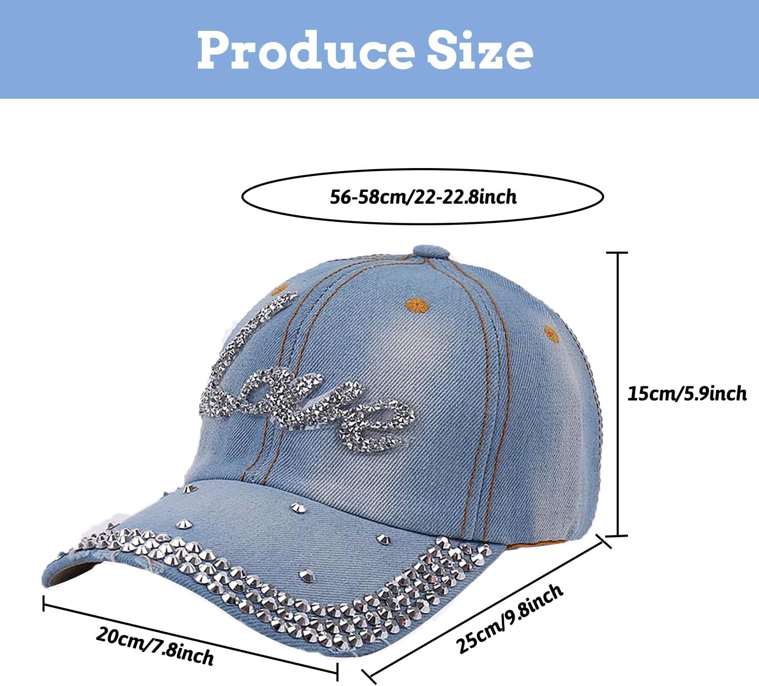 Rhinestone Denim Baseball Cap for Women Fashion Sun Hat Metal Buckle Adjustable Bling Diamond Traveling Hat - Image 7