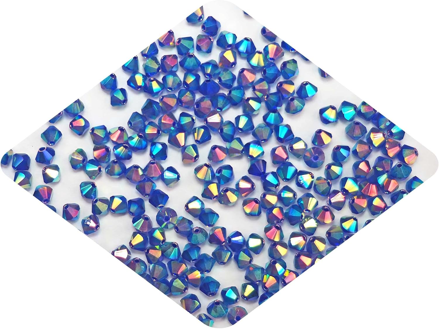Cobalt Blue Marvel-AB, Czech Glass Beads, Machine Cut Bicones (MC Rondell, Diamond Shape), Navy Blue Crystals Coated with Rich Aurora Borealis, Size 4mm, 360pcs