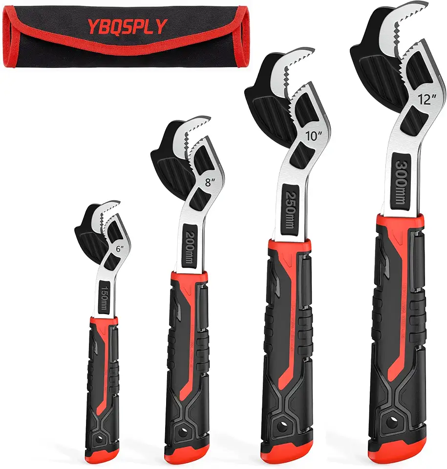 Pipe Wrench Set, 6” 8” 10” 12” Self Adjusting Wrench 4-Piece Plumbing Tools for 0.27“-1.7”/7-43mm Standard Nuts, Irregular Nuts, Pipes Use