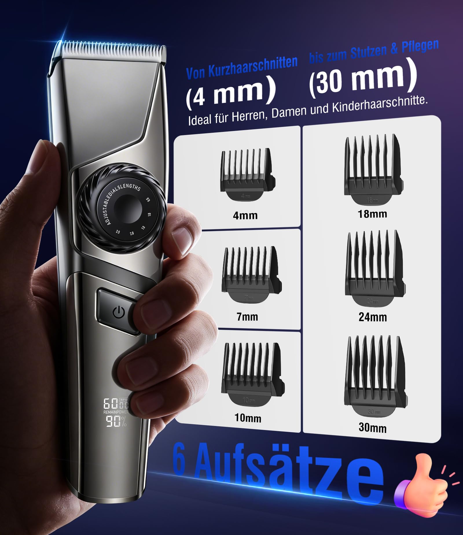 Tagliacapelli professionale, tagliacapelli USB C, display LED da uomo, IPX6, impermeabile, < 65 dB, set professionale Barber per uomo a casa e barbiere, kit USB C