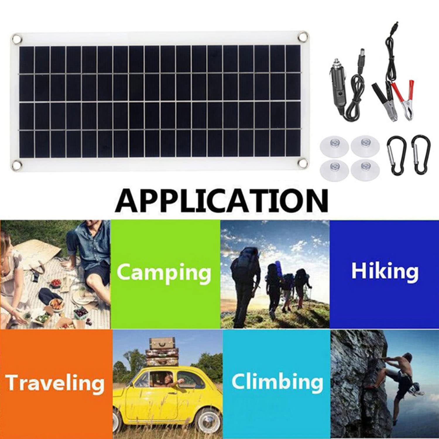 Panel solar flexible portátil con controlador, cargador de batería solar flexible monocristalino de 50 W, kit de módulo de panel solar portátil para el hogar Camper RV Boat and Car…,30Acontro
