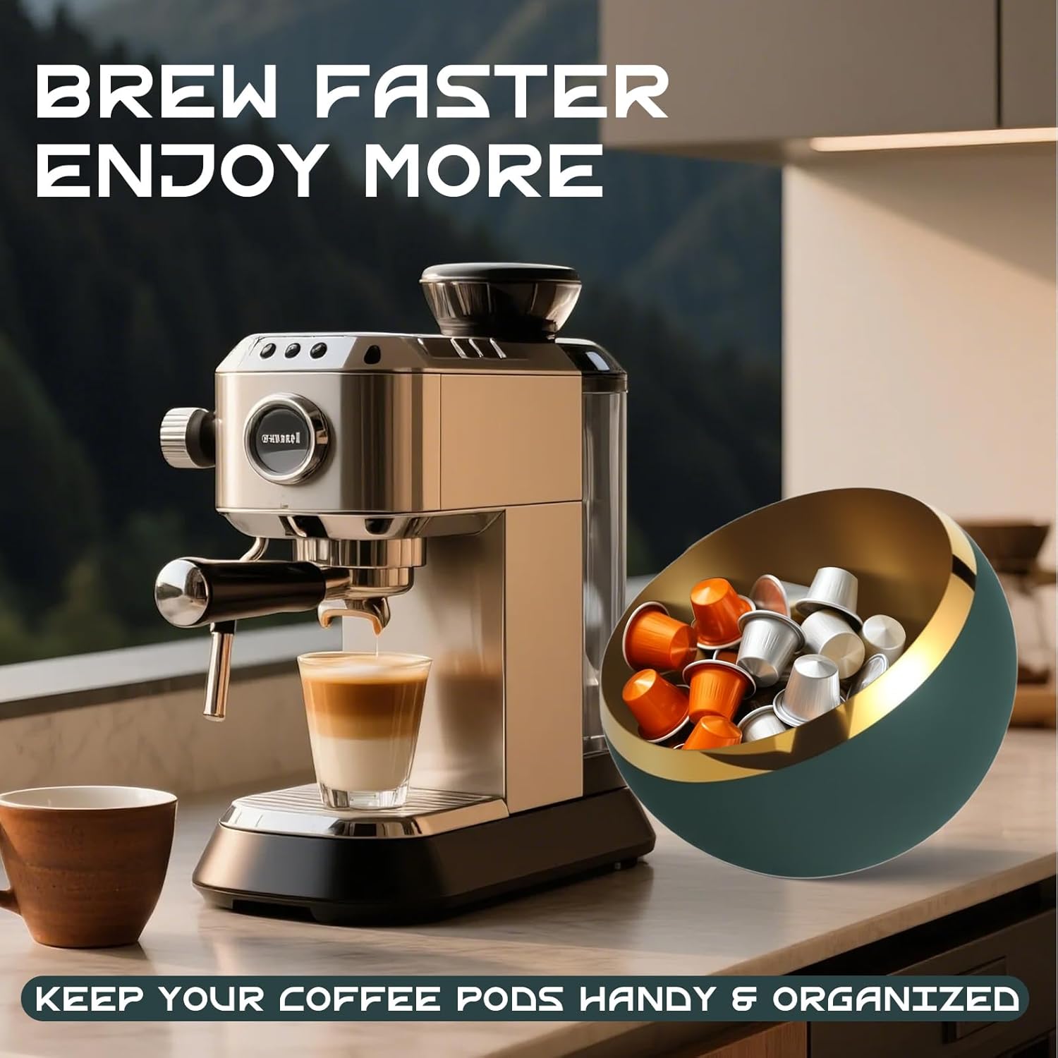 Coffee Pod Holder, Large Capacity Stainless Steel Storage Rack for Coffee & Espresso Pods - Countertop Coffee Bar Accessories (Green without base, Large)