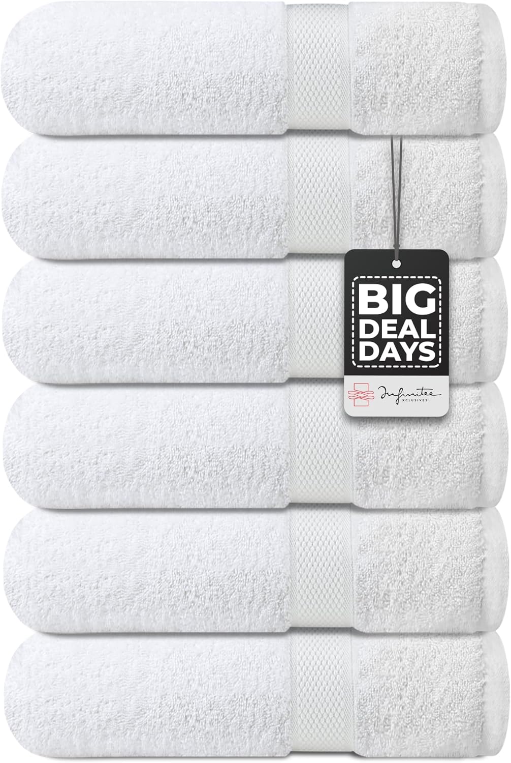Infinitee Xclusives Premium White Hand Towels 6 Pack, 16x28 Inches, Hotel and Spa Quality + Washcloths Set – Pack of 12, 13x13 Inches 100% Cotton Wash Cloths for Your Body and Face Towels