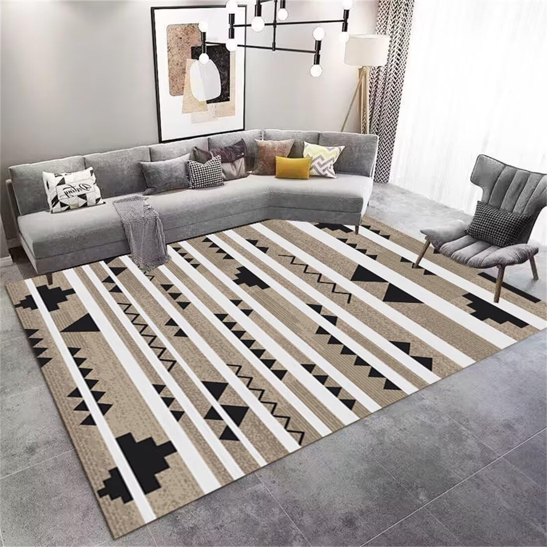 Tapis de chambre géométrique gris et noir antidérapant 90x200 cm