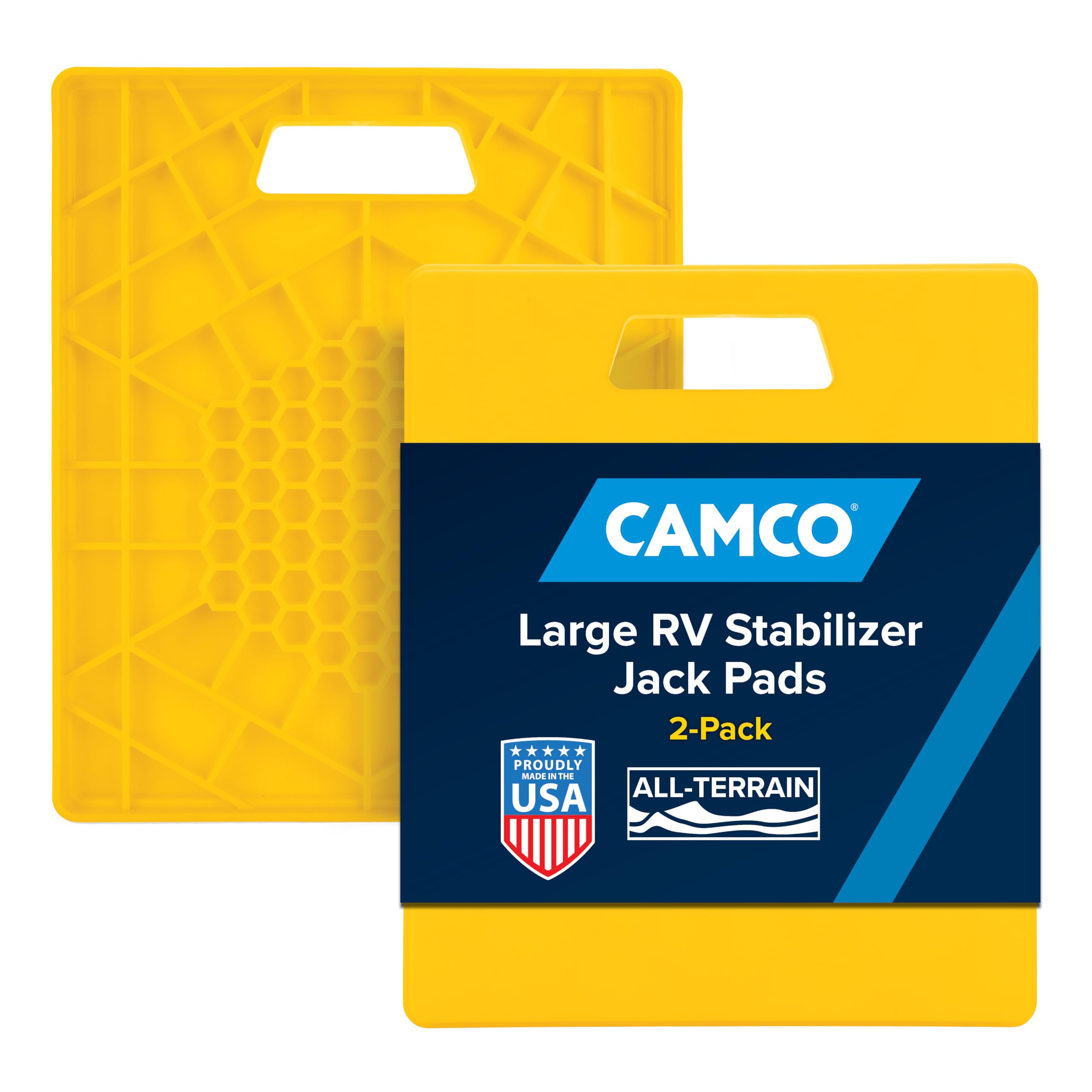 Camco 44541 Large RV Stabilizing Jack Pads Without Handle, Helps Prevent Jacks from Sinking, 14 Inch x 12 Inch Pad - Pack of 2, Yellow