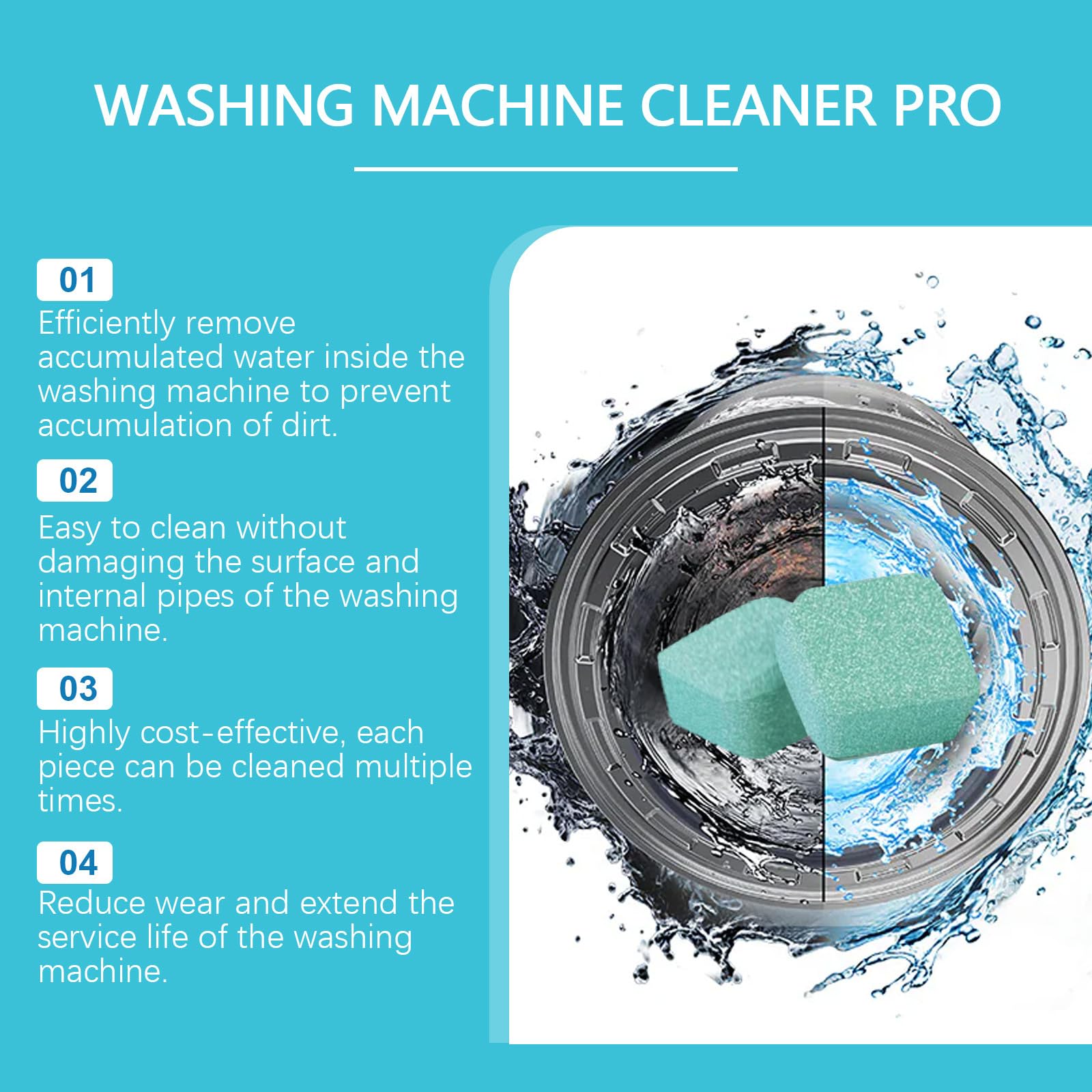 PrimeDrum Washing Machine Cleaner Tablets, Natural Mild Washer Care Tabs, Universal for Front Load & Top Load Washing Machine, Freshen Internal Drum & Remove Residue for Household Daily Use (3pc)