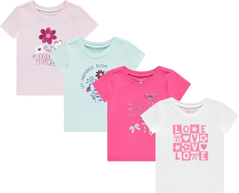 BTween Camisetas de 4 Piezas para niñas remera de Manga Corta de Moda Camisa Informal Diaria para niños Colores Surtidos