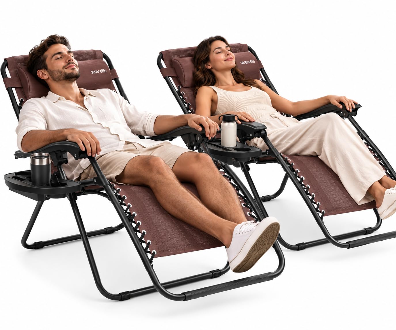 SereneLife Zero Gravity Lounge Chairs Set of 2, Brown